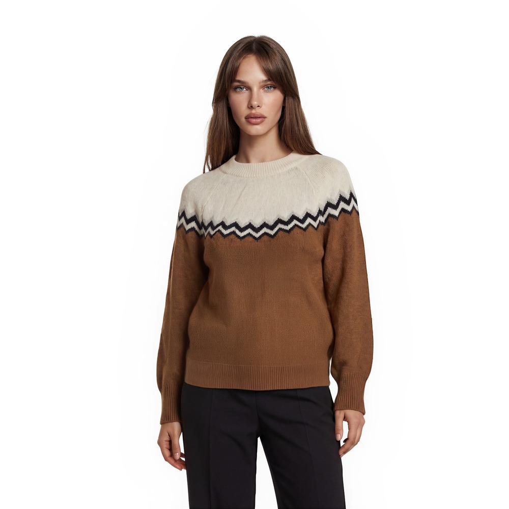 NEW Ann Taylor Fair Isle Sweater Women's Size Medium Brown Balloon Sleeve